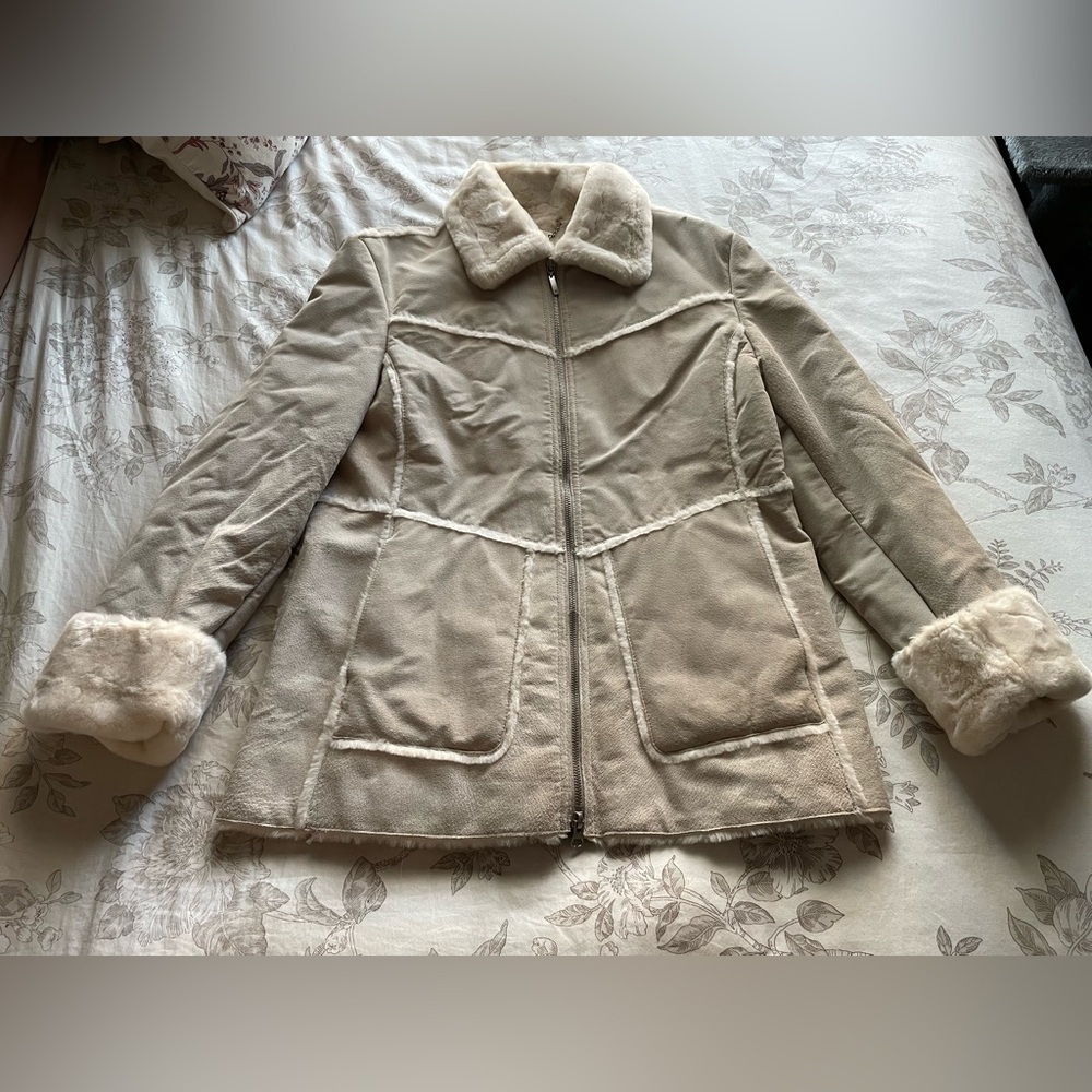 Vintage Winlit Y2K Cream Suede Leather Fur Lined Penny Lane Jacket Large Retro